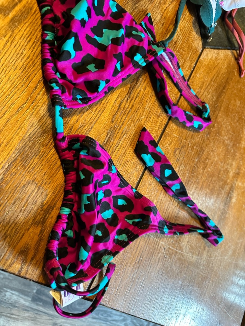 Billabong Pink Teal and Black Leopard Triangle Bikini Top
